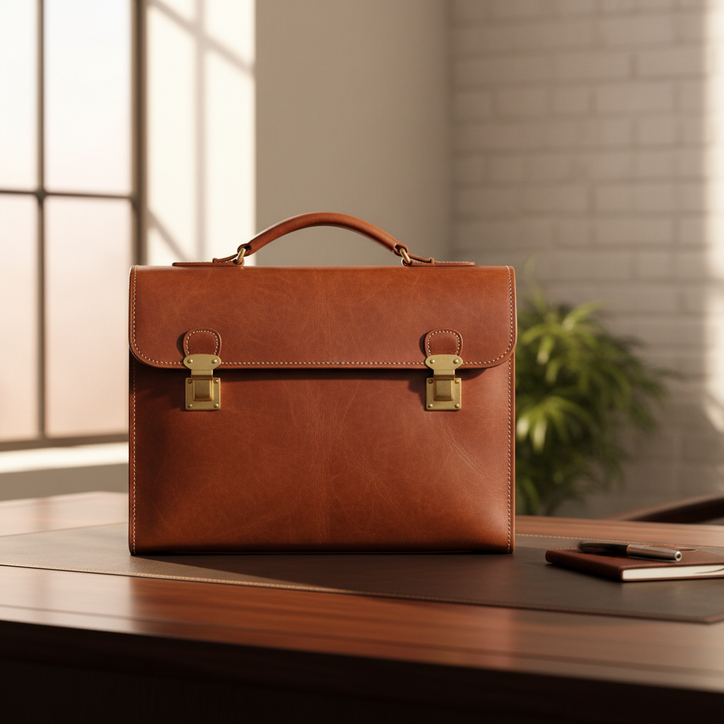 Brown Leather Briefcase Product Shot